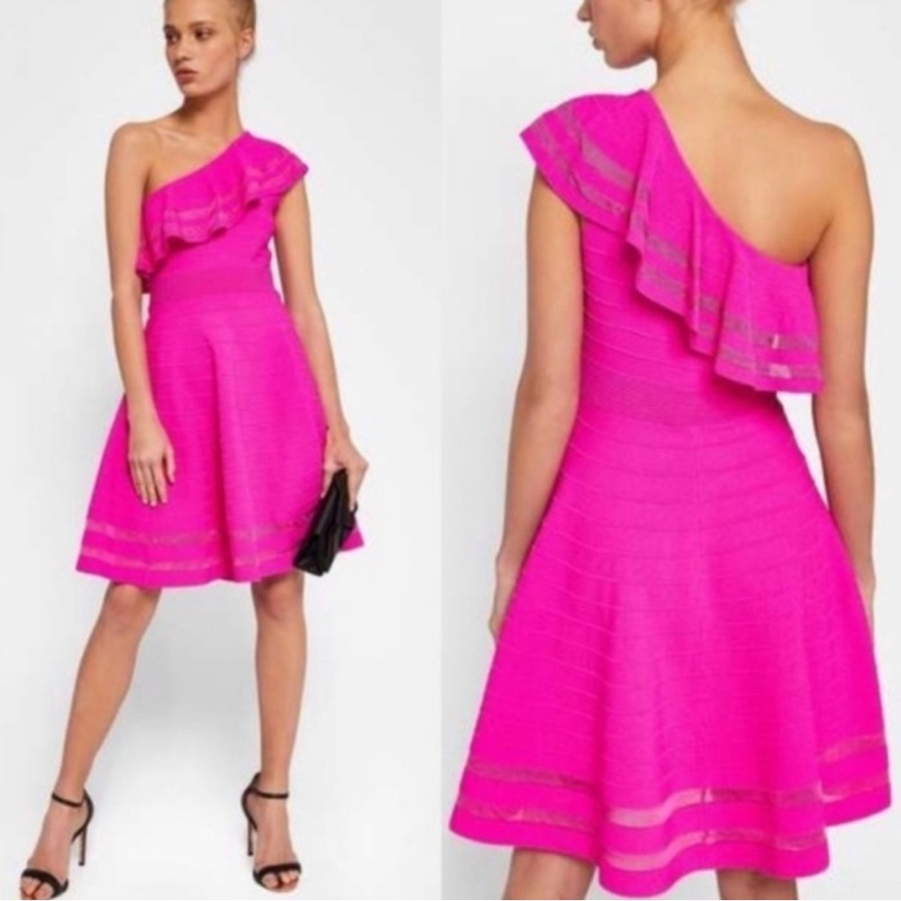 Ted Baker Streena Dress Bright Pink One Shoulder Knit Dress Size 8 NWT